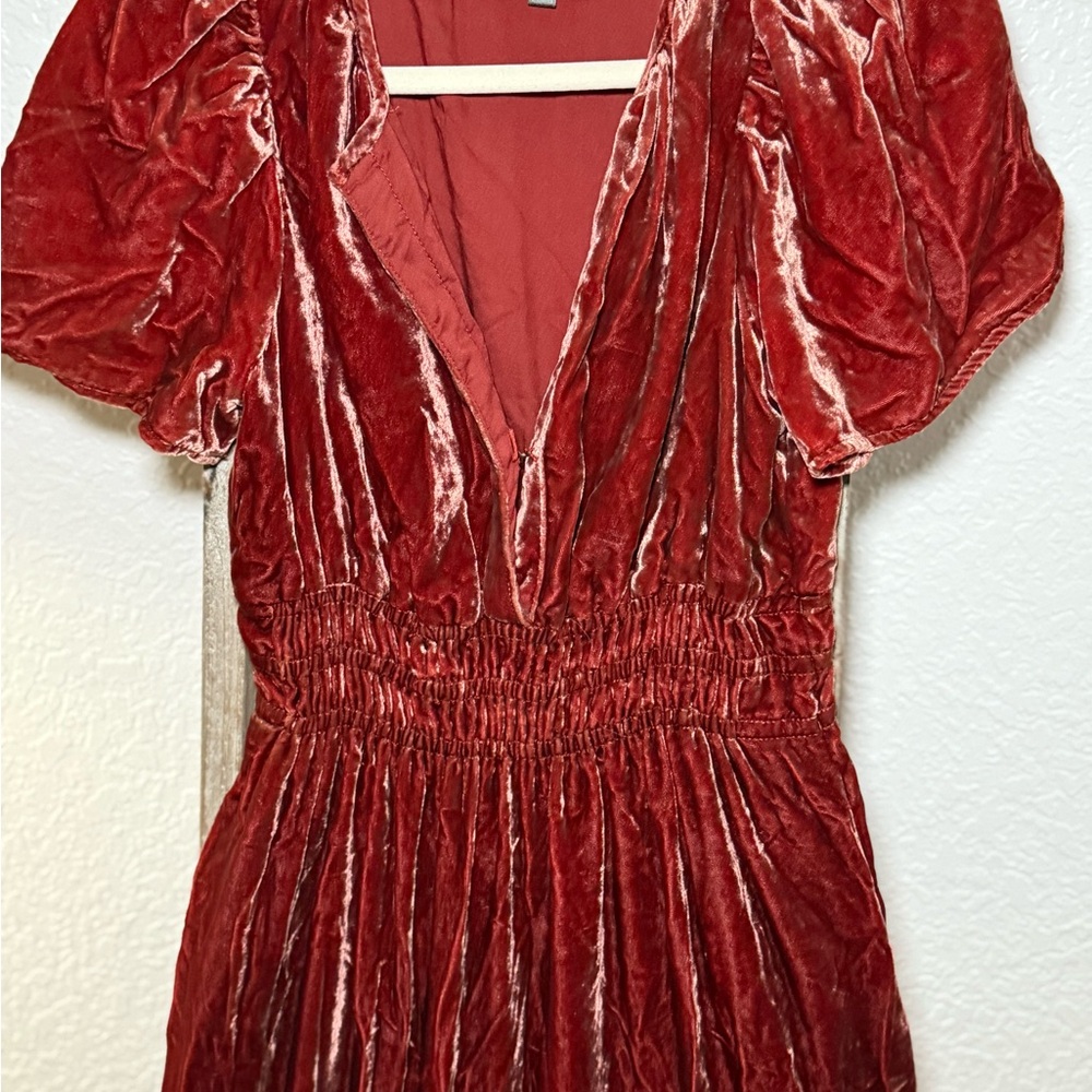 Anthropologie Velvet Tiered Maxi Dress in Wine Red - Picture 2 of 6